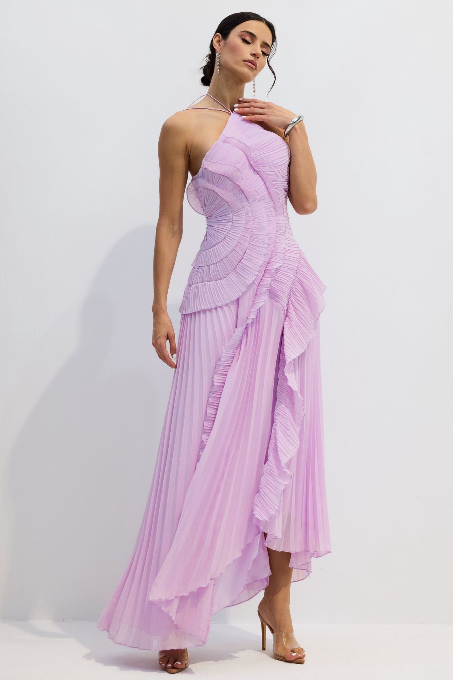 Pleated Maxi Dress with Side Slit for Women - Gemma