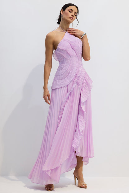 Pleated Maxi Dress with Side Slit for Women - Gemma