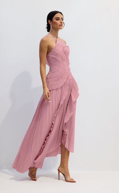 Pleated Maxi Dress with Side Slit for Women - Gemma