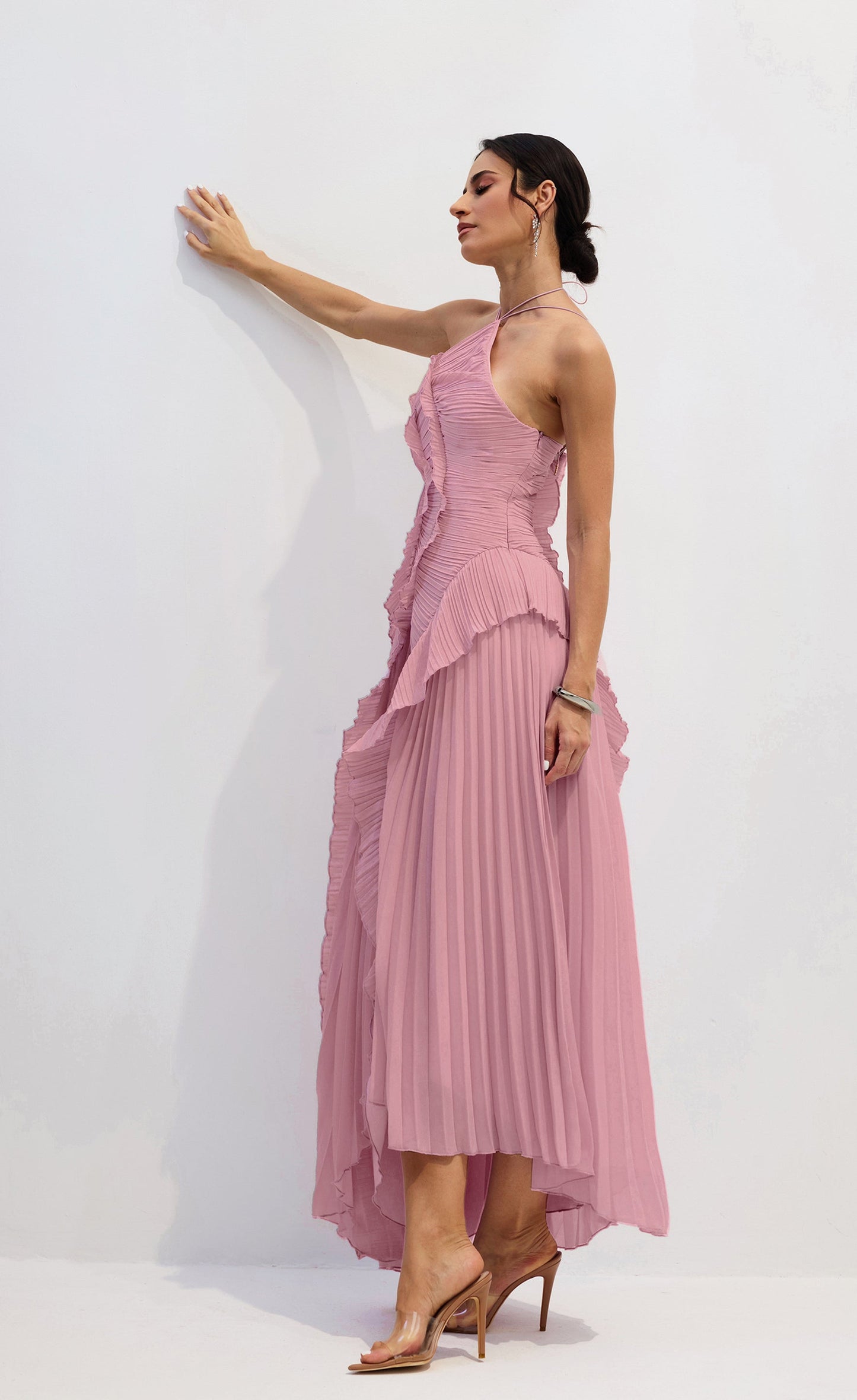 Pleated Maxi Dress with Side Slit for Women - Gemma