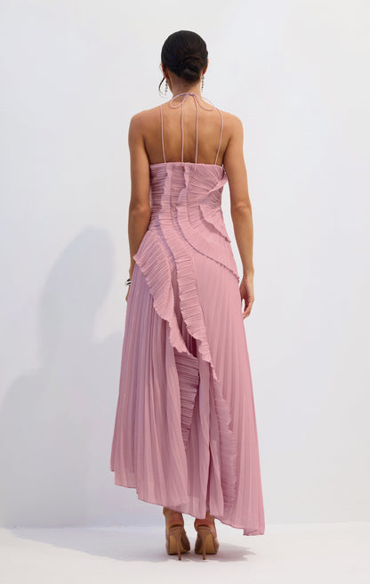 Pleated Maxi Dress with Side Slit for Women - Gemma