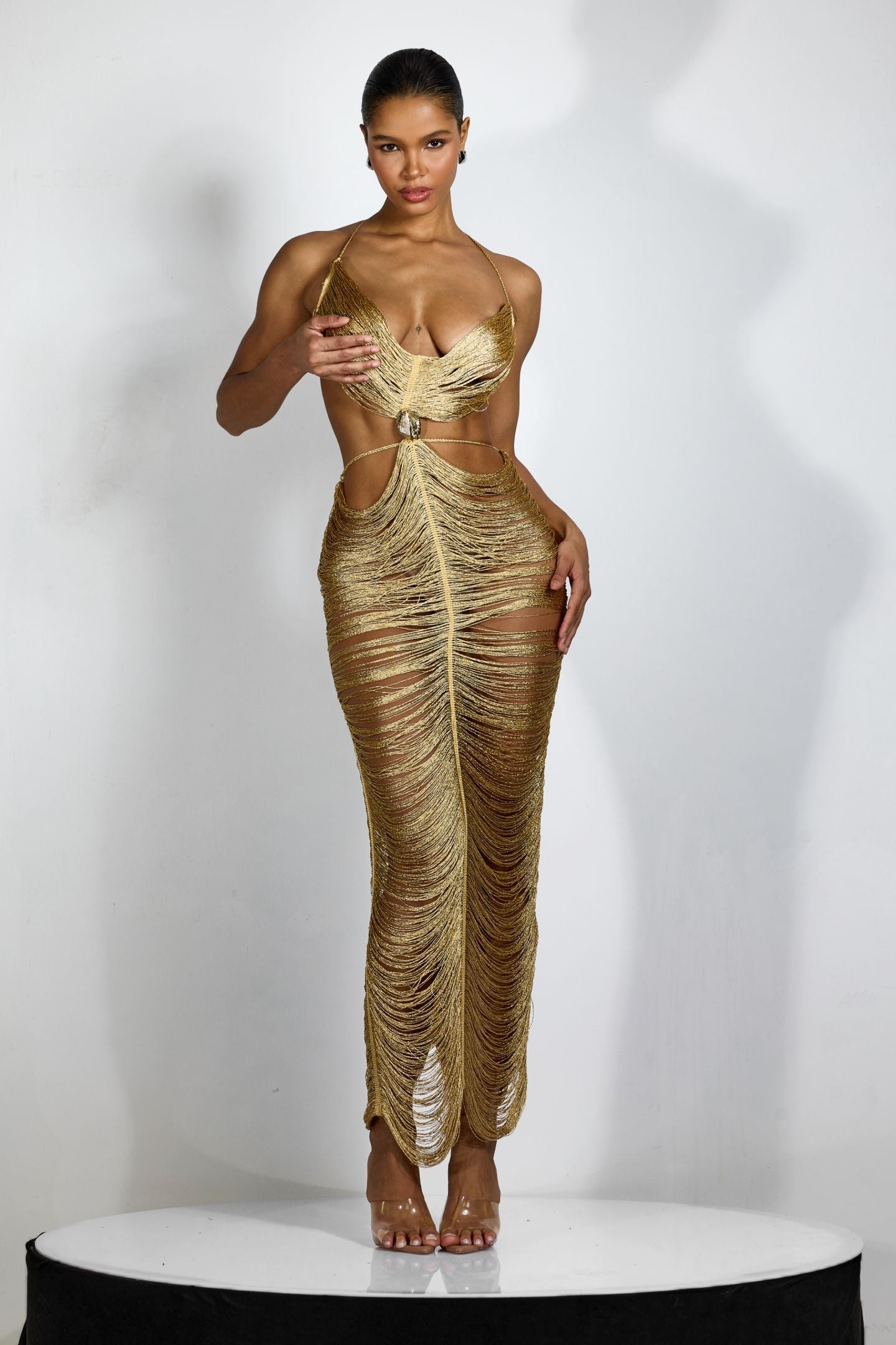 Metallic Bodycon Dress with Side Slit for Women - Immacolata