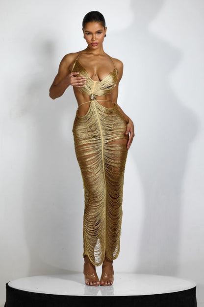 Metallic Bodycon Dress with Side Slit for Women - Immacolata