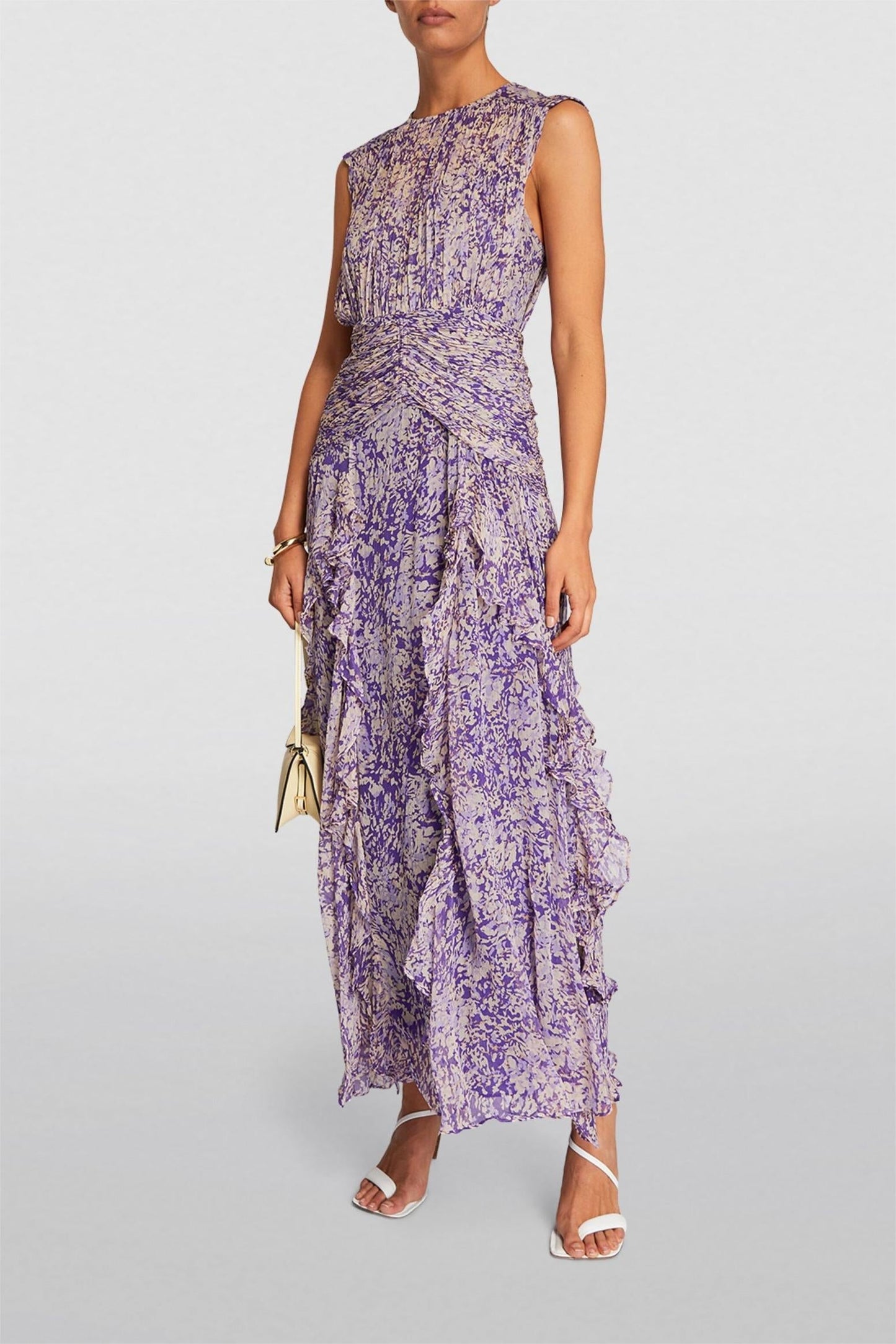 Purple Floral Ruffle Maxi Dress with Sleeveless Design for Women - Valentina