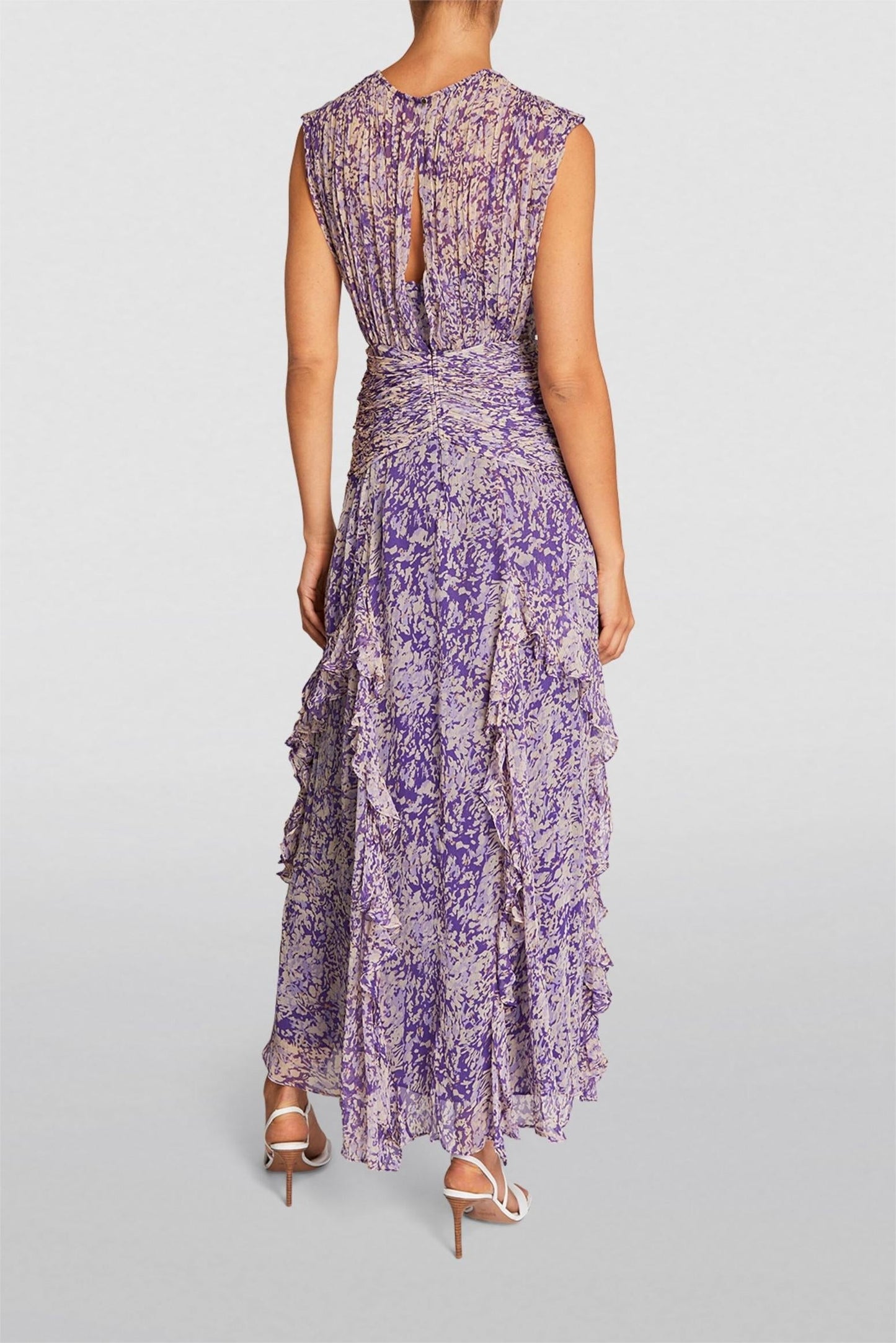 Purple Floral Ruffle Maxi Dress with Sleeveless Design for Women - Valentina