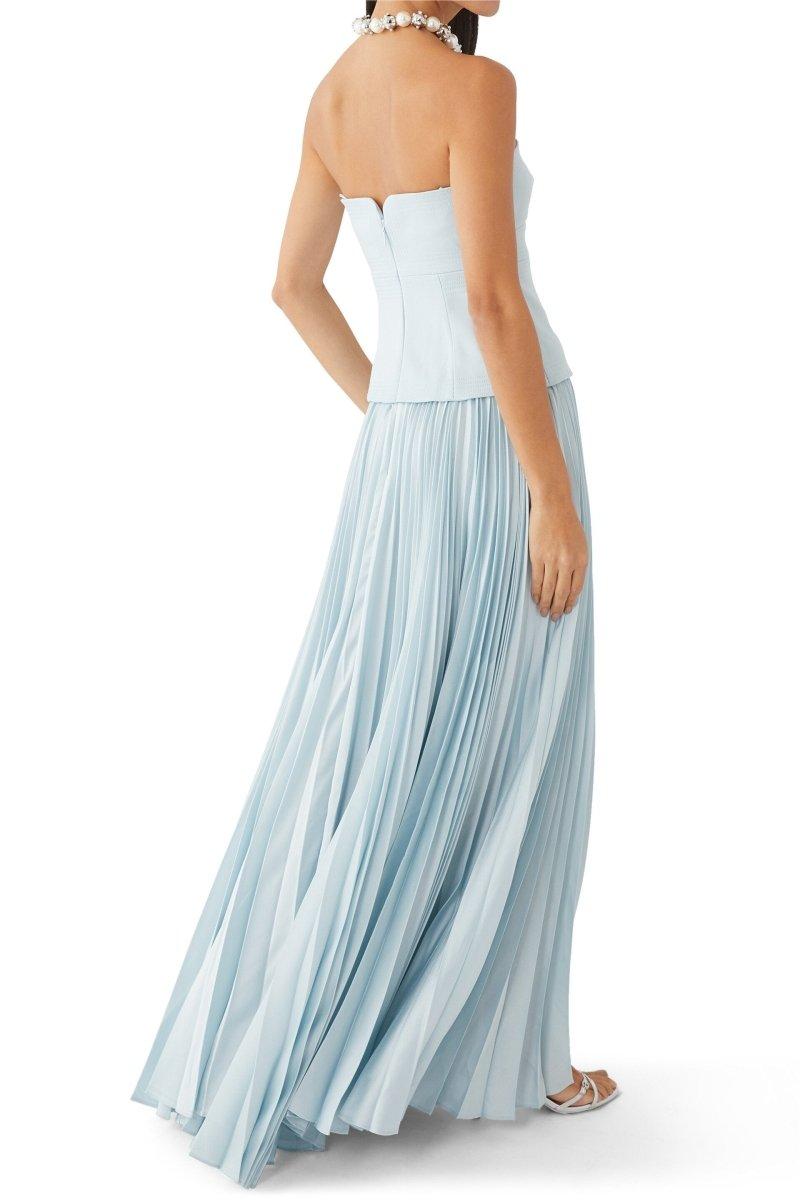 Sky Blue Strapless Pleated Maxi Dress for Women - Eleonora
