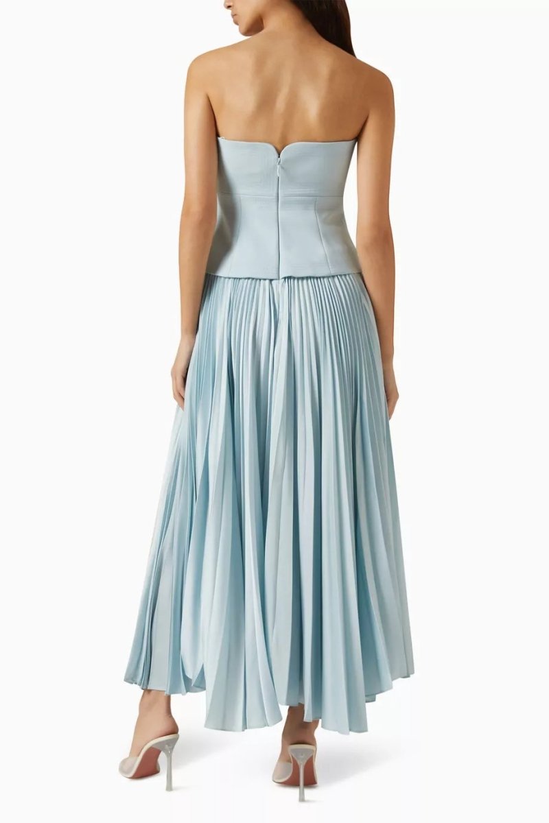 Sky Blue Strapless Pleated Maxi Dress for Women - Eleonora