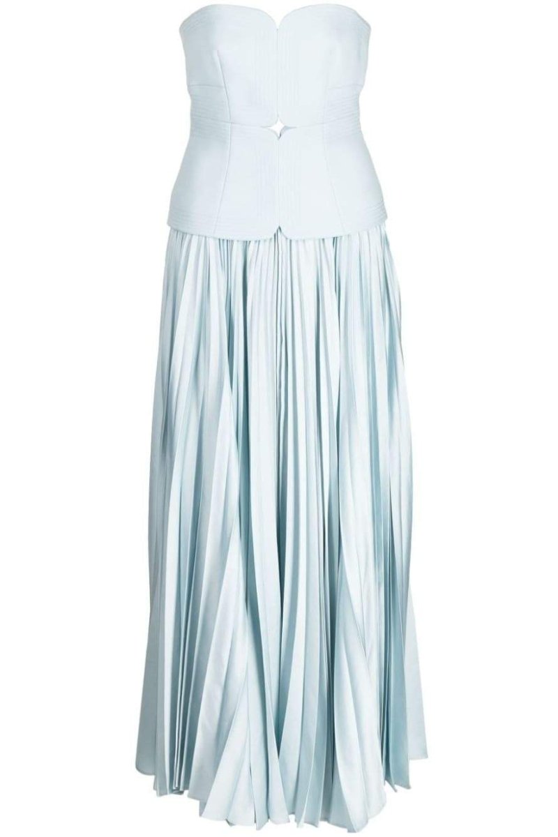 Sky Blue Strapless Pleated Maxi Dress for Women - Eleonora