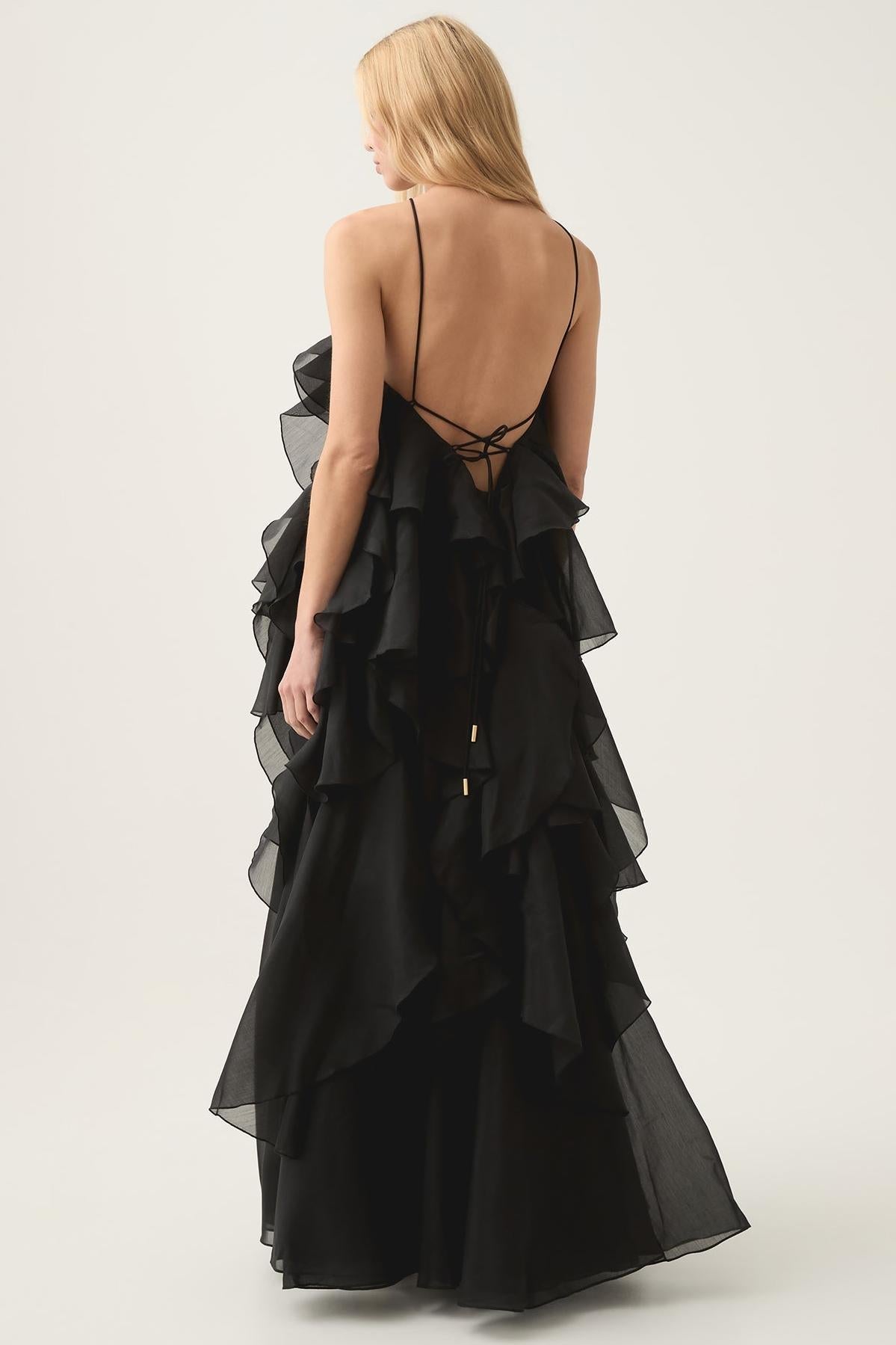 Layered Ruffle Maxi Dress with Halter Neck for Women - Cecilia