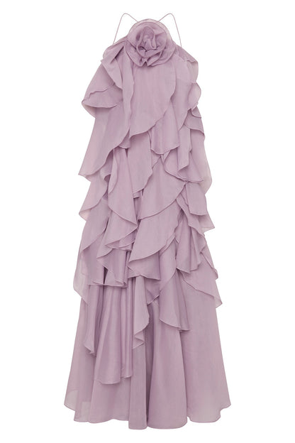 Layered Ruffle Maxi Dress with Halter Neck for Women - Cecilia