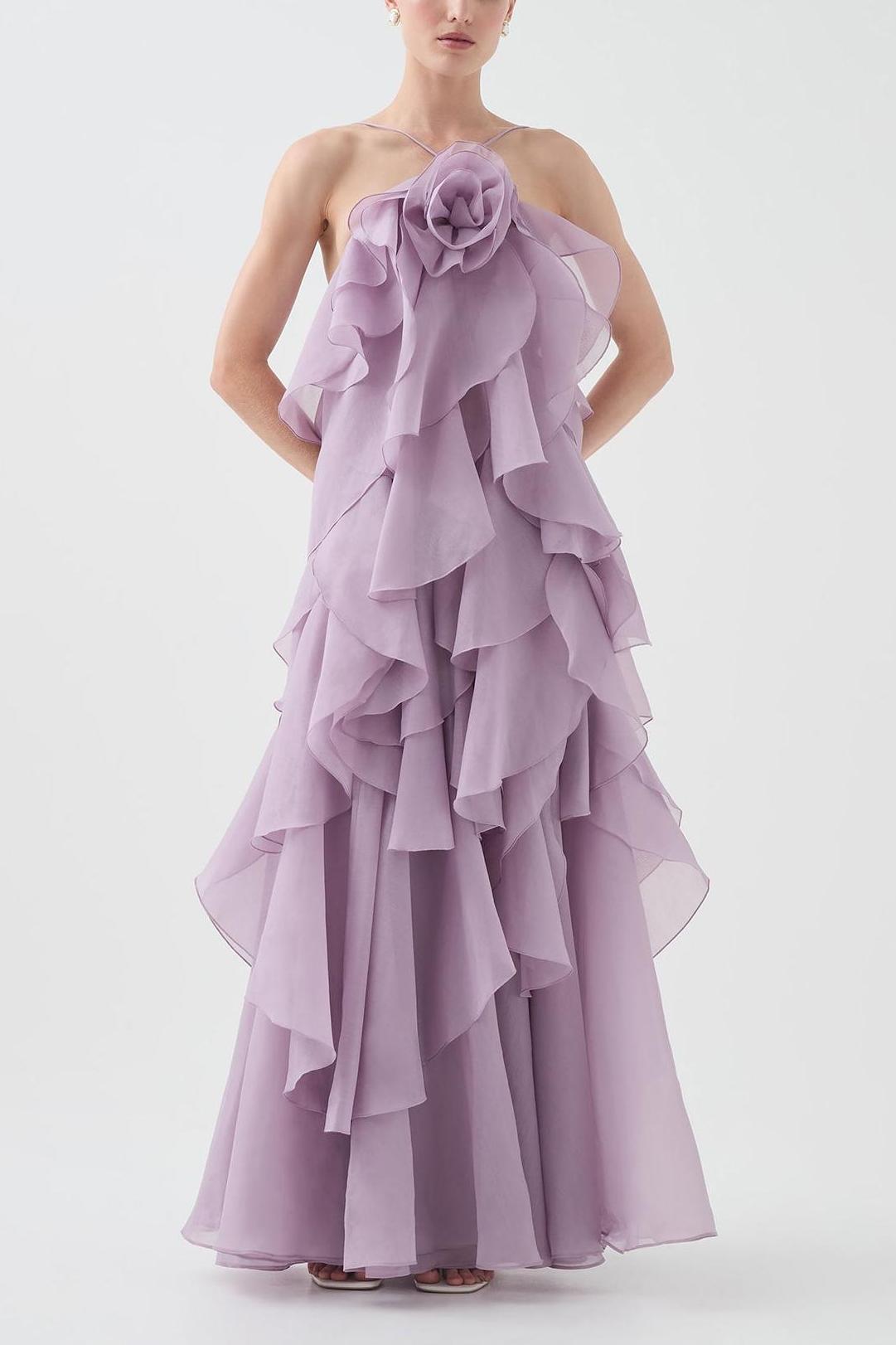 Layered Ruffle Maxi Dress with Halter Neck for Women - Cecilia