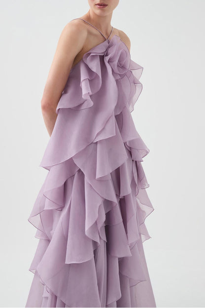 Layered Ruffle Maxi Dress with Halter Neck for Women - Cecilia