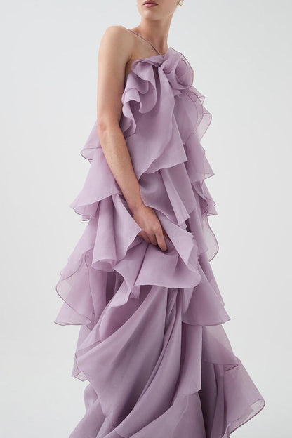 Layered Ruffle Maxi Dress with Halter Neck for Women - Cecilia