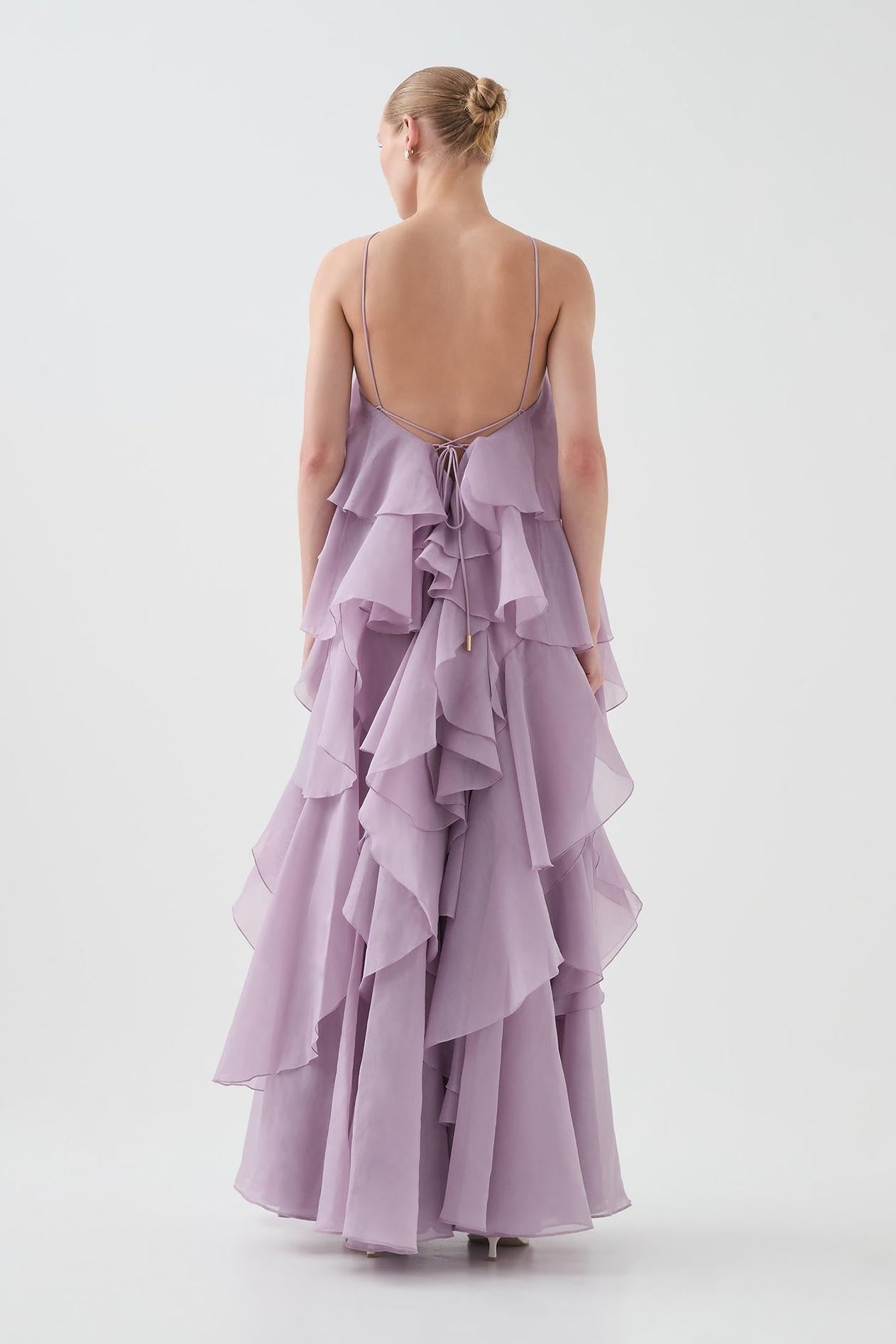 Layered Ruffle Maxi Dress with Halter Neck for Women - Cecilia