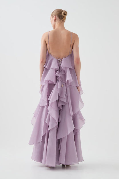 Layered Ruffle Maxi Dress with Halter Neck for Women - Cecilia