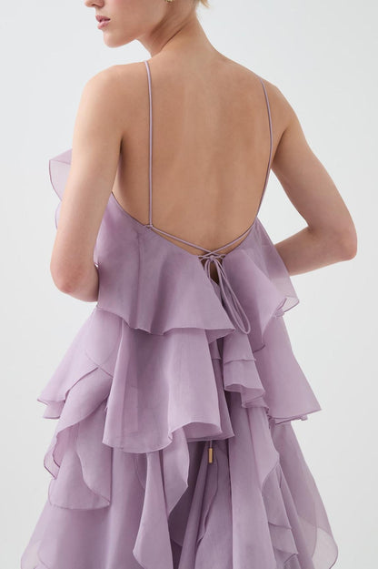 Layered Ruffle Maxi Dress with Halter Neck for Women - Cecilia