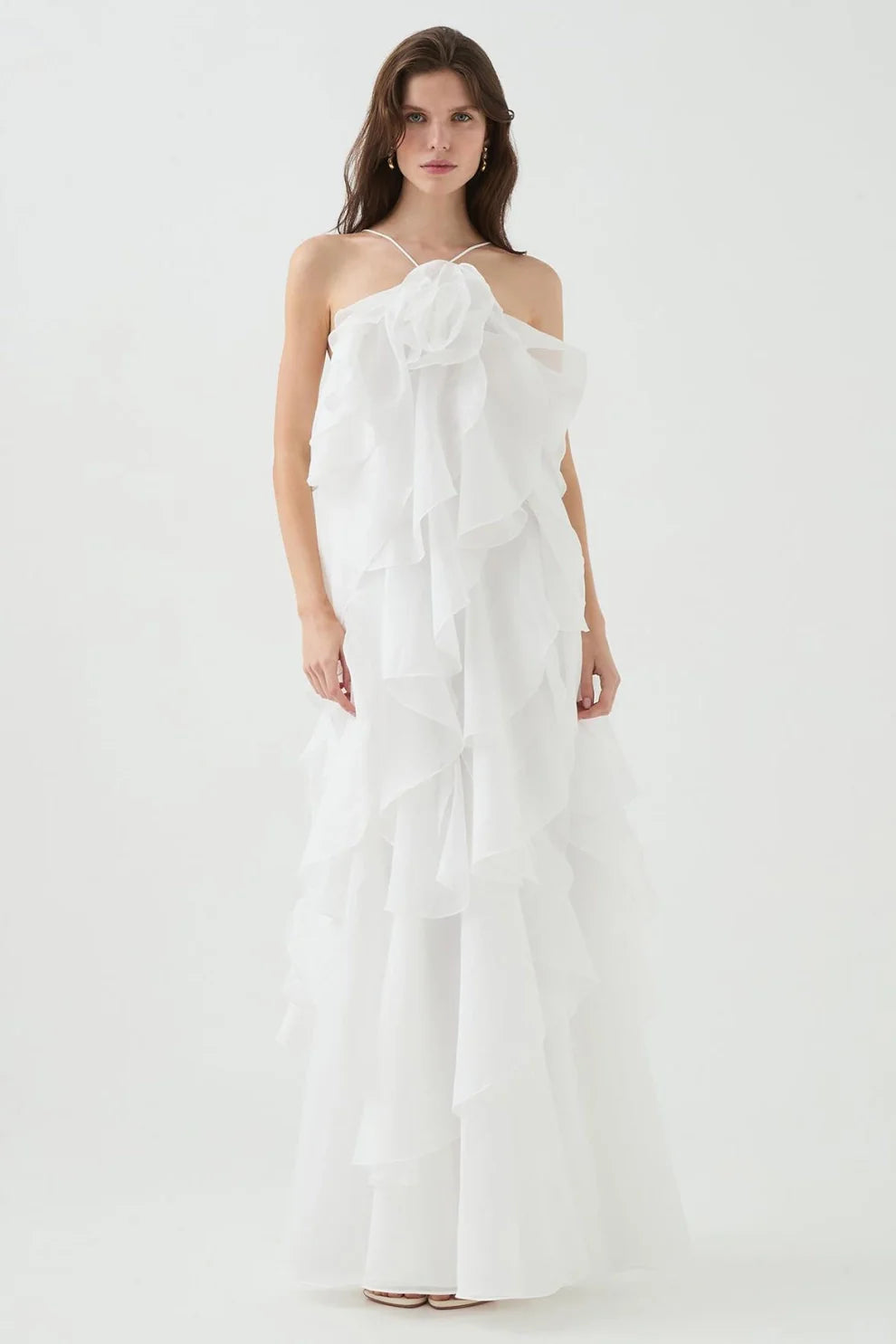 Layered Ruffle Maxi Dress with Halter Neck for Women - Cecilia