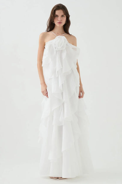 Layered Ruffle Maxi Dress with Halter Neck for Women - Cecilia