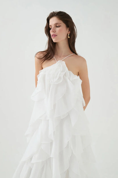 Layered Ruffle Maxi Dress with Halter Neck for Women - Cecilia