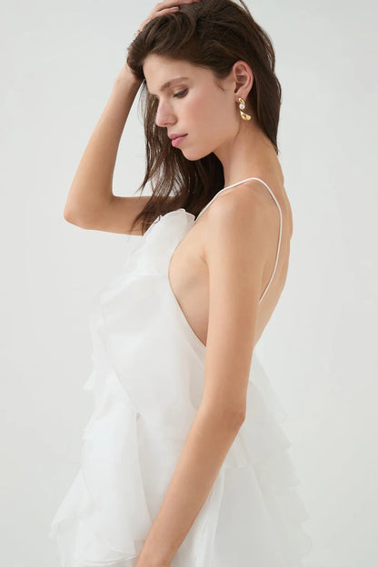 Layered Ruffle Maxi Dress with Halter Neck for Women - Cecilia