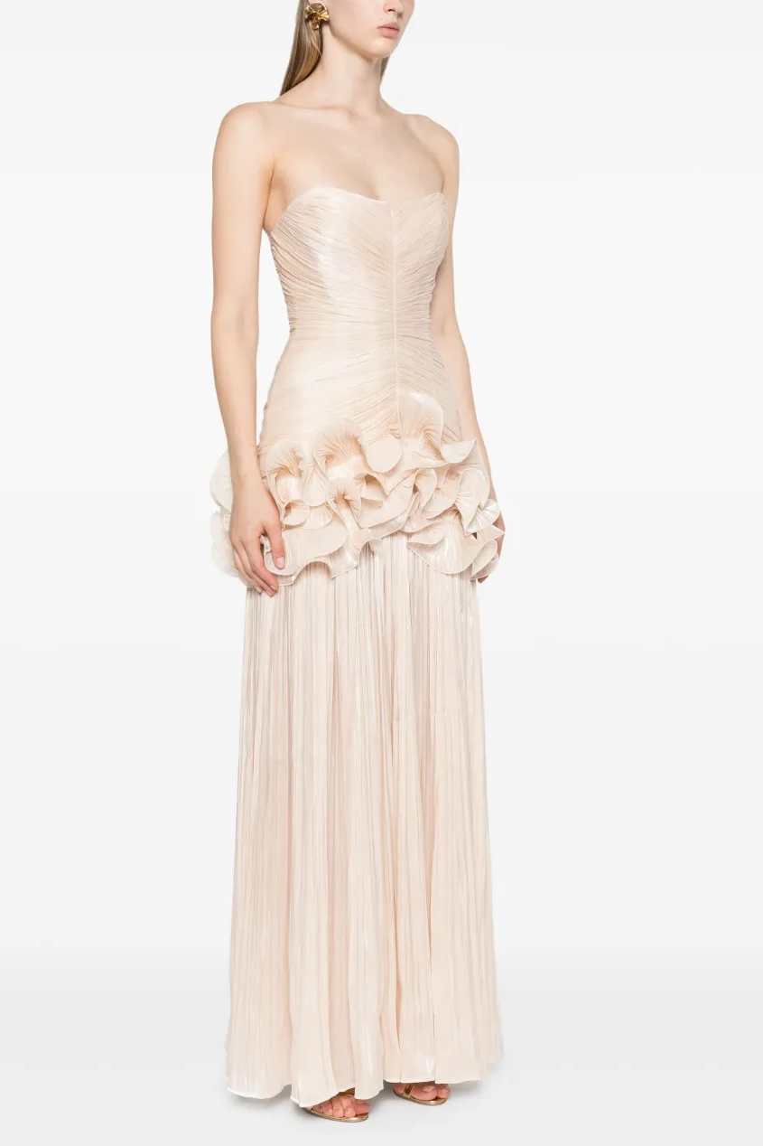 Champagne Strapless Maxi Dress with Ruffle Detail for Women - Lia