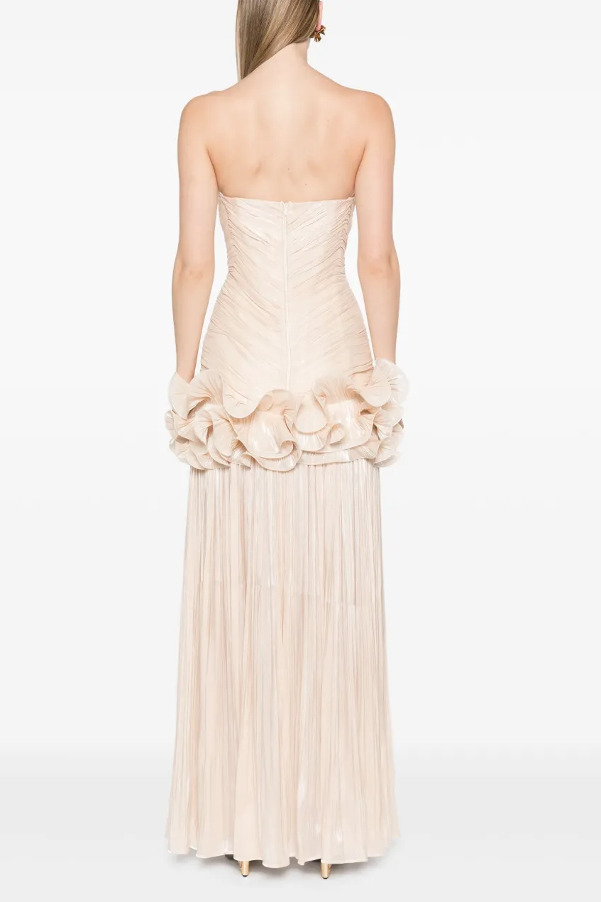Champagne Strapless Maxi Dress with Ruffle Detail for Women - Lia