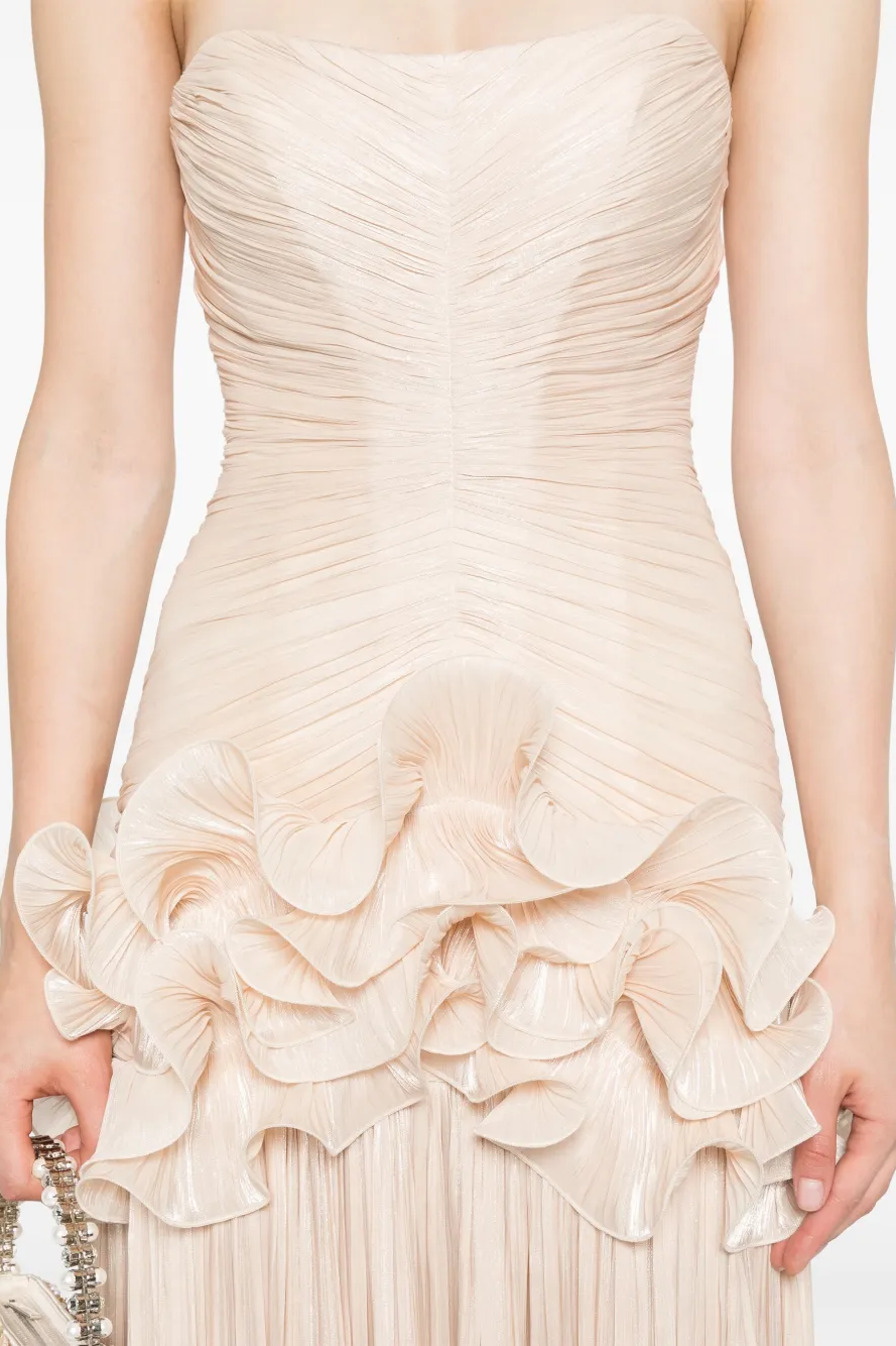 Champagne Strapless Maxi Dress with Ruffle Detail for Women - Lia