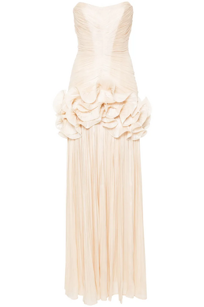 Champagne Strapless Maxi Dress with Ruffle Detail for Women - Lia