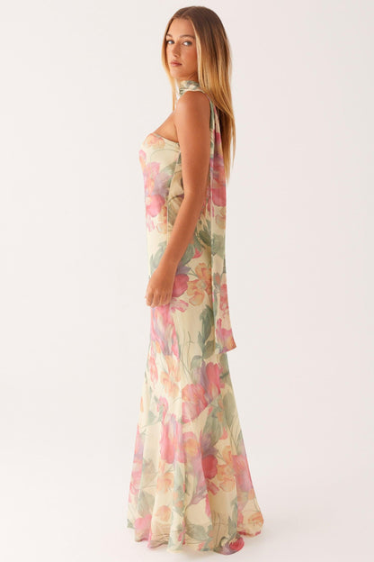 Floral Print Strapless Maxi Dress in Light Yellow for Women - Annamaria