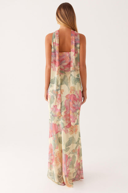 Floral Print Strapless Maxi Dress in Light Yellow for Women - Annamaria
