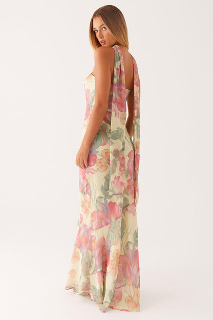 Floral Print Strapless Maxi Dress in Light Yellow for Women - Annamaria