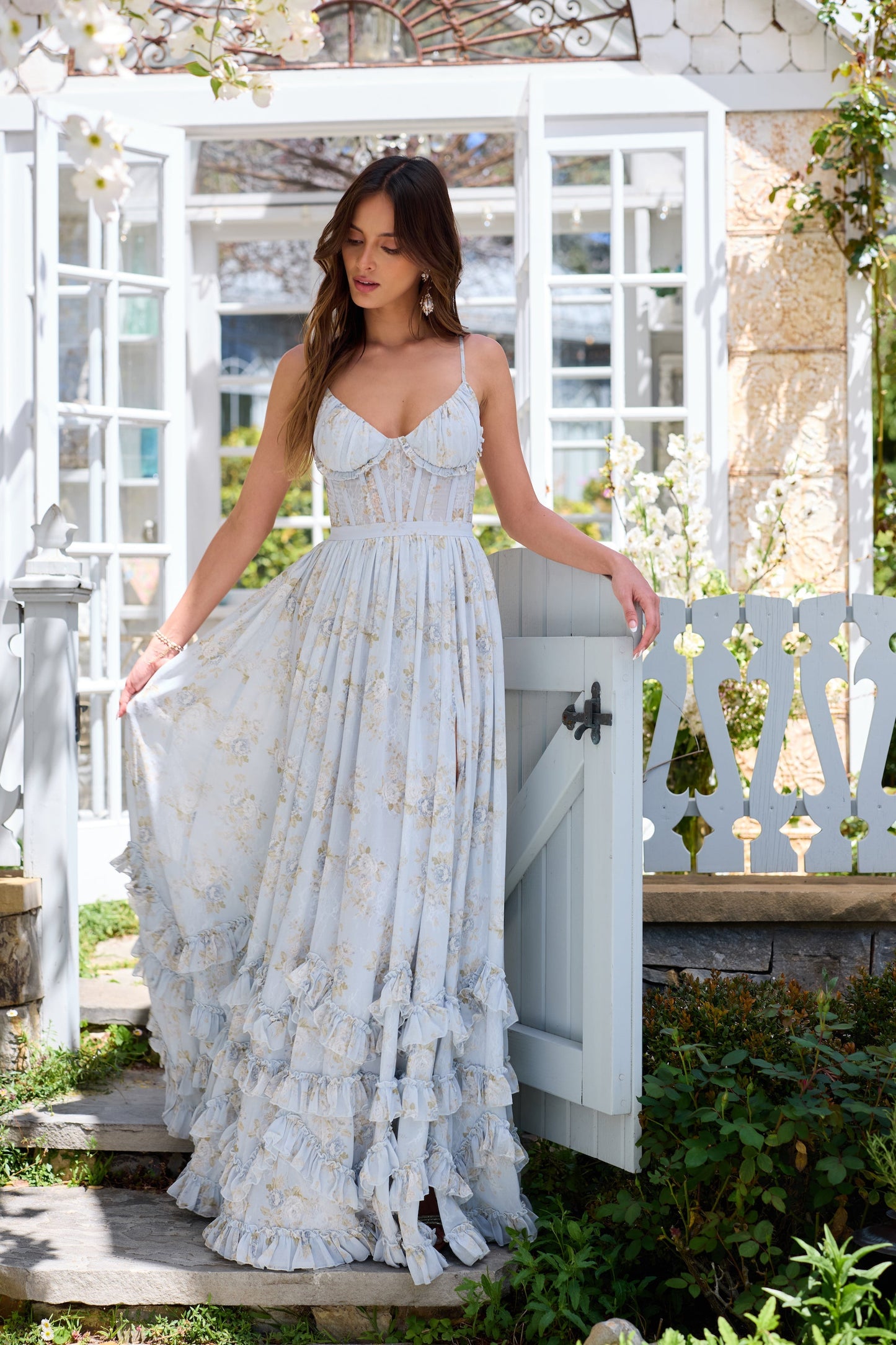 Floral Ruffle Maxi Dress with Side Slit for Women - Aurora