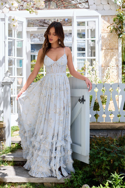 Floral Ruffle Maxi Dress with Side Slit for Women - Aurora