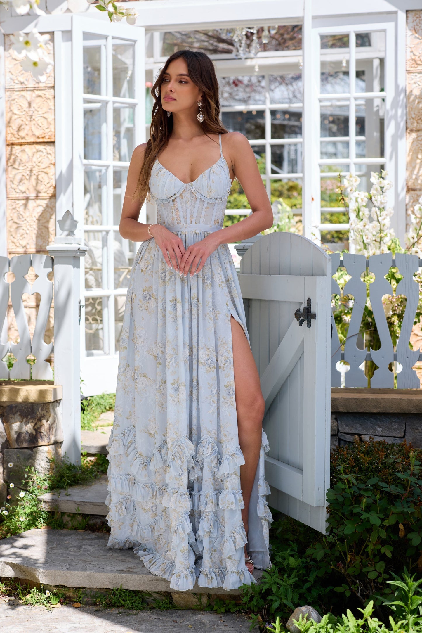 Floral Ruffle Maxi Dress with Side Slit for Women - Aurora