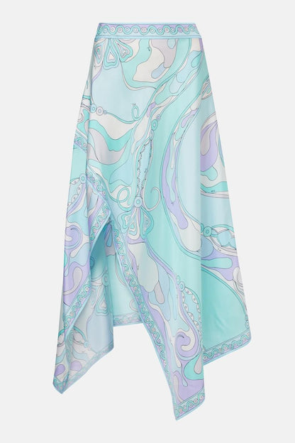 Satin Halter Top and Scarf Print Midi Skirt Set for Women - Ester