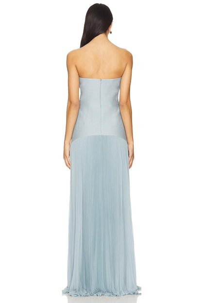 Light blue Strapless Pleated Maxi Dress for Women - Debora