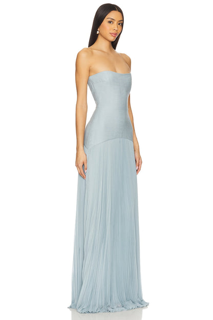 Light blue Strapless Pleated Maxi Dress for Women - Debora