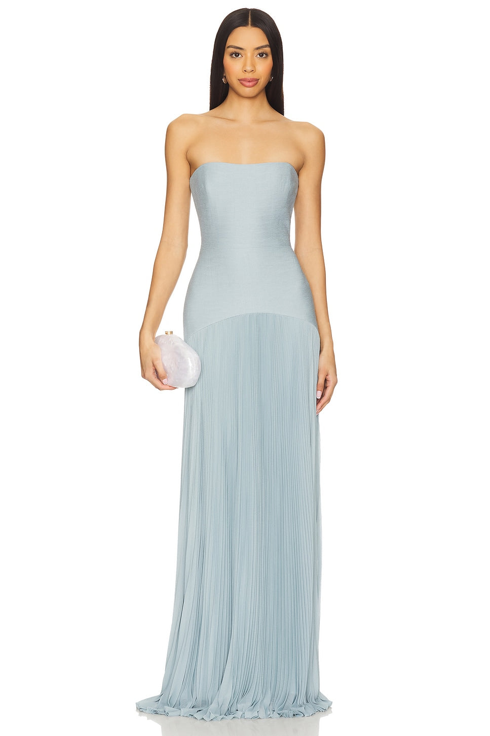 Light blue Strapless Pleated Maxi Dress for Women - Debora