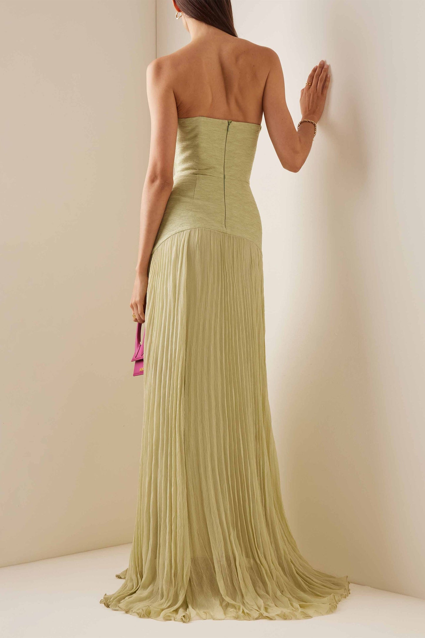 Light Green Strapless Pleated Maxi Dress for Women - Rosaria