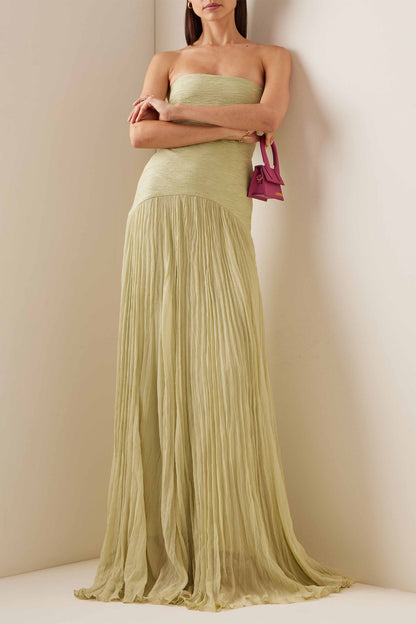 Light Green Strapless Pleated Maxi Dress for Women - Rosaria