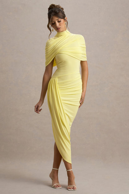 Draped Midi Dress with High Neck for Women - Barbara