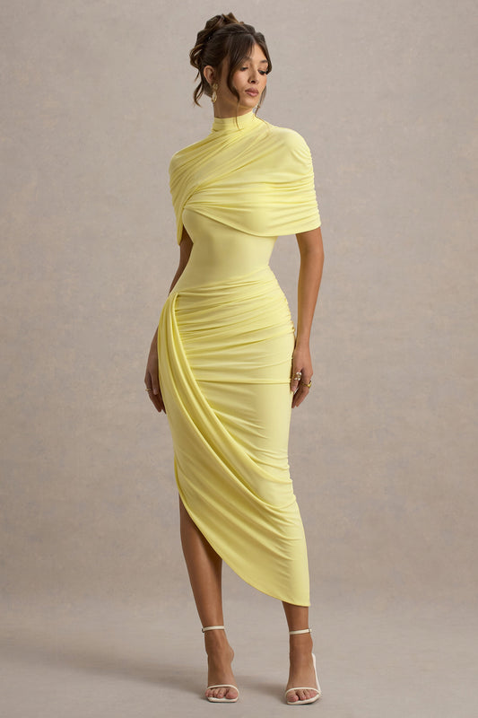 Draped Midi Dress with High Neck for Women - Barbara