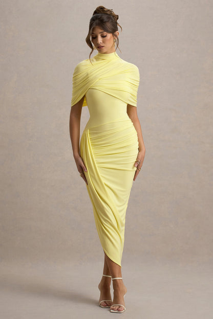 Draped Midi Dress with High Neck for Women - Barbara