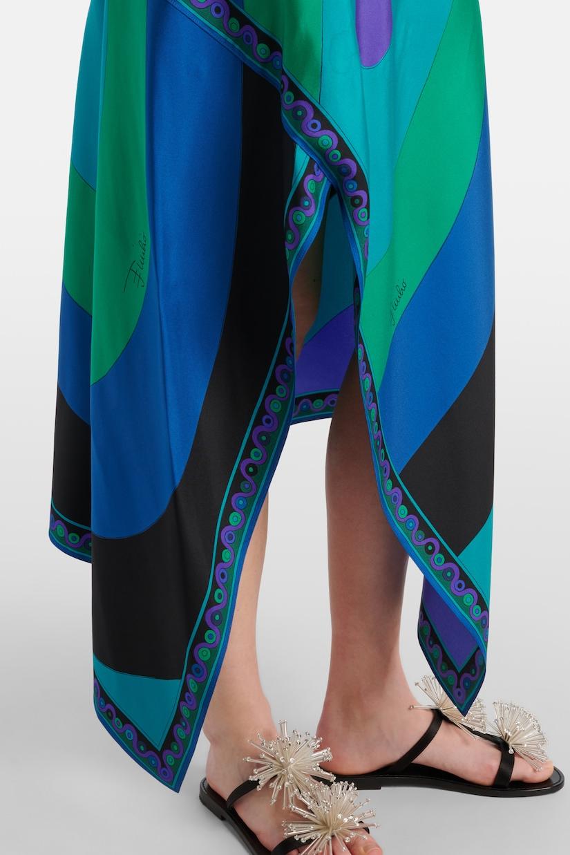 Satin Halter Top and Scarf Print Midi Skirt Set for Women - Ester