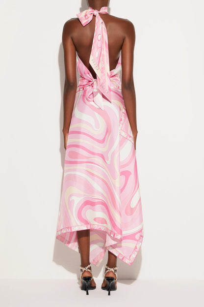 Satin Halter Top and Scarf Print Midi Skirt Set for Women - Ester