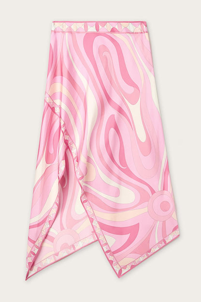 Satin Halter Top and Scarf Print Midi Skirt Set for Women - Ester