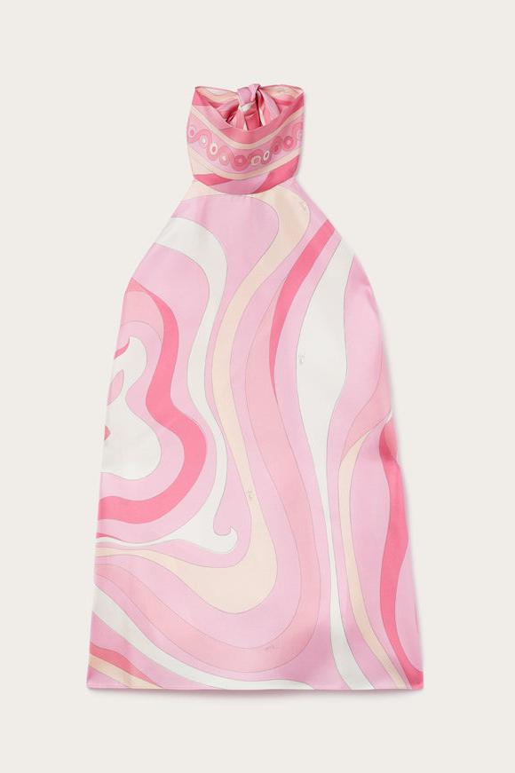 Satin Halter Top and Scarf Print Midi Skirt Set for Women - Ester