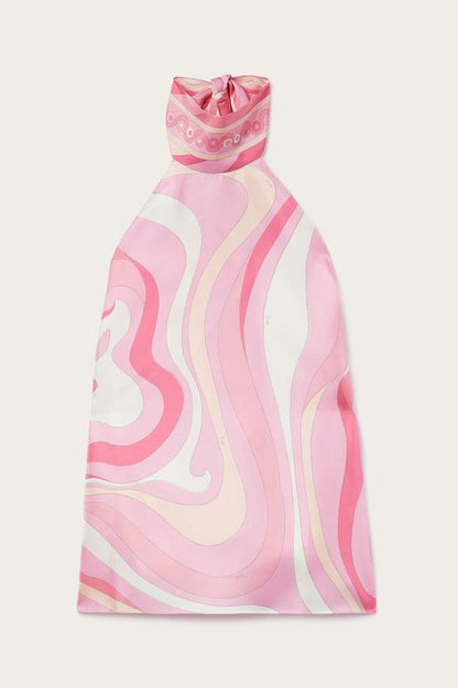 Satin Halter Top and Scarf Print Midi Skirt Set for Women - Ester