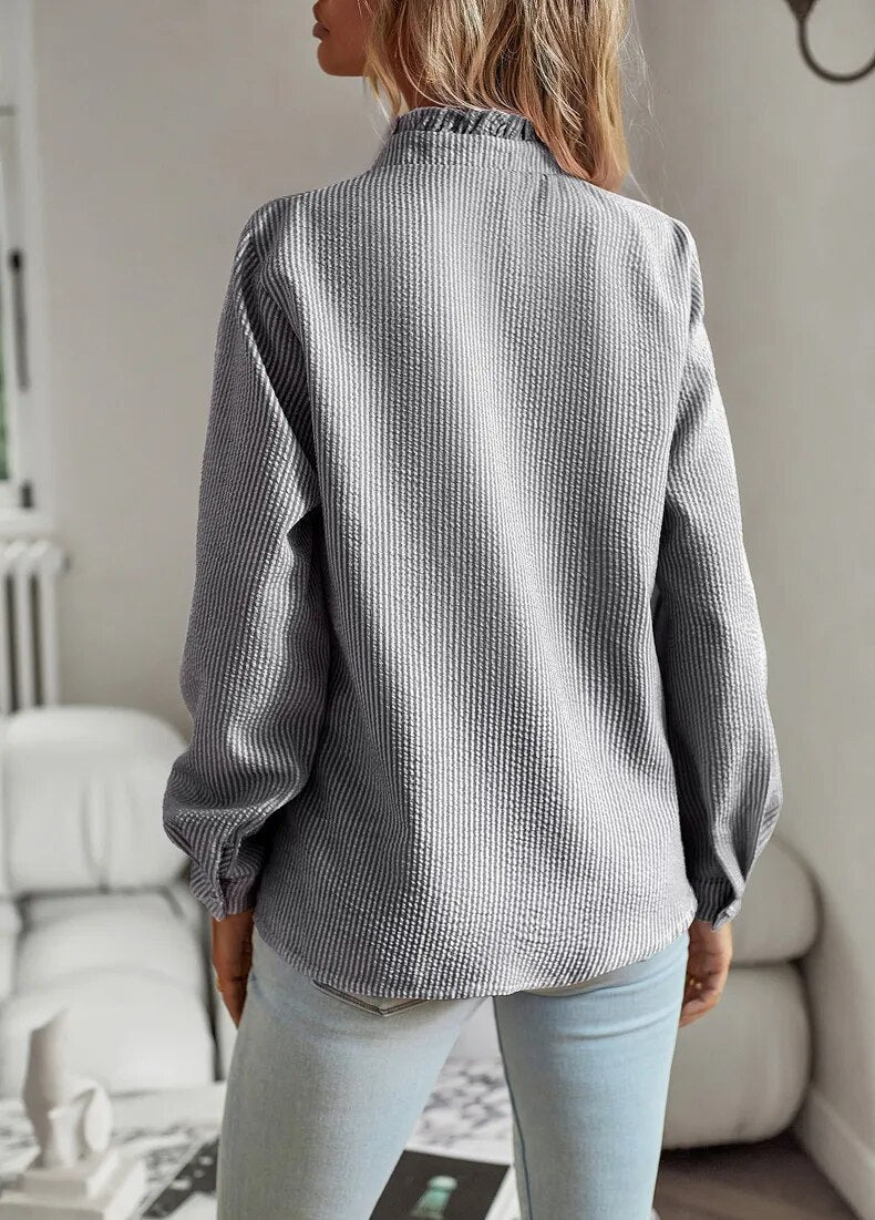 Women's Ruffled Trim Button-Up Blouse | Long Sleeve