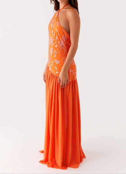 Agnella Beaded Maxi Dress - Orange